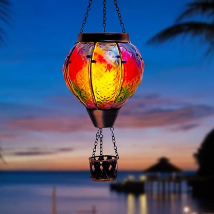 STARSOUL Solar Hot Air Balloon Lantern with Flickering Flame, Colorful Hanging Solar Lantern Outdoor Waterproof, Hot Air Balloon Solar Light Decorations for Garden Yard Lawn Porch Porch Backyard