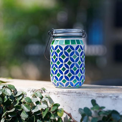 Stargarden Mosaic Solar Lantern , Outdoor Hanging Lantern Waterproof Table Lamp Mosaic Night Light for Tree, Garden, Patio, Yard, Outdoor(Blue Green)