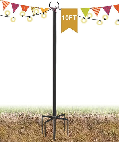 10 FT Outdoor String Light Pole Stand for Garden Lawn, Adjustable Globe Patio Light Post for Hanging Outside Decorate Lighting, 1 Pack