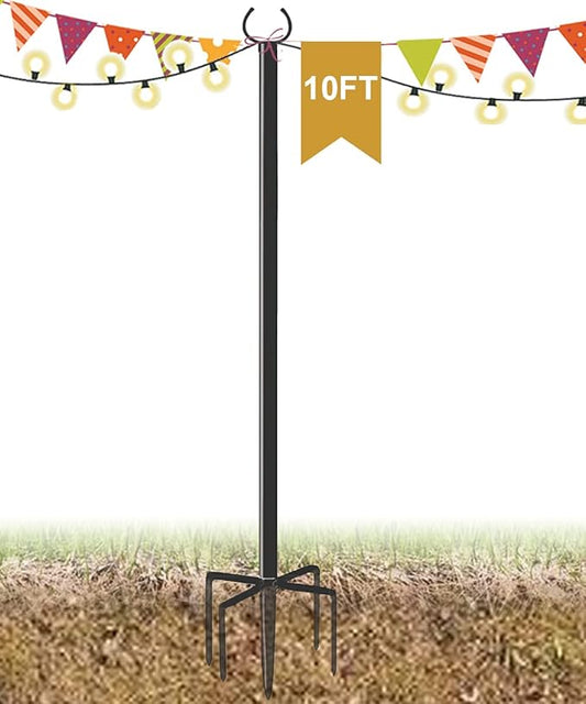 10 FT Outdoor String Light Pole Stand for Garden Lawn, Adjustable Globe Patio Light Post for Hanging Outside Decorate Lighting, 1 Pack