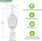 White Post Lighting Fixture with Planter, Solar Outdoor