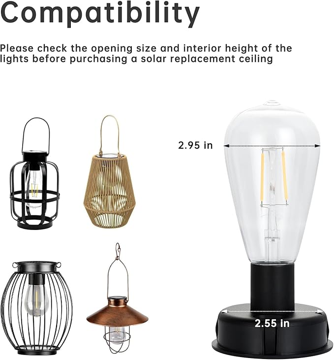 ELUTENG 4 Pack Solar Hanging Lights - Replacement Top with Bulb (2.75 Inch) - Waterproof Solar Lantern Accessories for DIY Outdoor Lanterns