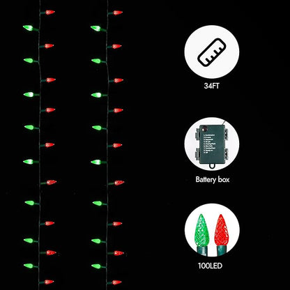 Christmas Porch String Lights, 34ft 100 LED Waterproof