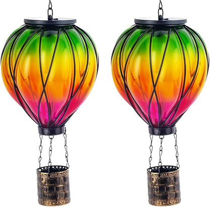 2PCS Colorful Solar Hot Air Balloon Lanterns with Flickering Flame LED Glass Hot Air Balloon Solar Lanterns Outdoor Waterproof Hanging Lights for Yard Garden Decor Mother Day Gifts for Women