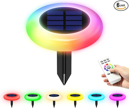 intelamp Solar Pathway Lights Outdoor, 6 Pack 9 Color Changing with Remote Control, Dusk to Dawn Solar Powered Waterproof LED Ground Lighting for House Outside Lawn Garden Yard Patio