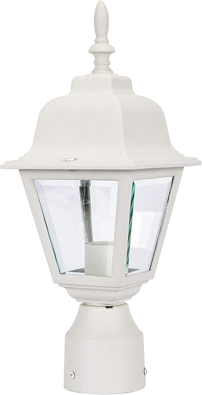 LIT-PaTH Outdoor Post Lighting Fixture Pole Lantern, E26 Medium Base Max 60W, Aluminum Housing Plus Clear Glass, Bulb Not Included, Matte White Finish, 1-Pack