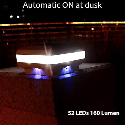 Sumaote Solar Post Cap Light for 4x4 Wooden Post, 52 LEDs 160 Lumen Outdoor Deck Lights IP65 Waterproof, 6000K Daylight White Decorative Lighting for Fence Deck Railing Garden, White Shell, 1 Pack