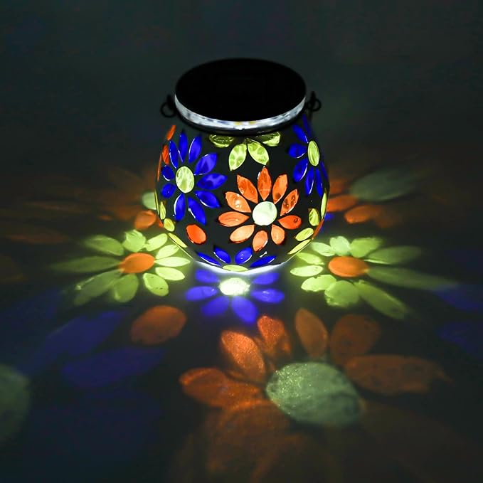 Mosaic Solar Lantern Set, Metal Yard Lighting