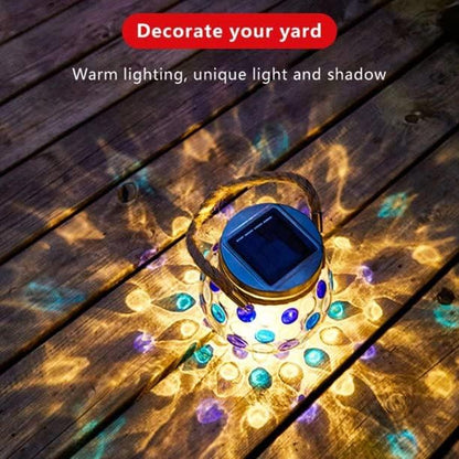 EpicGadget Outdoor Solar Globe Mason Jar Hanging Light - Solar Light LED Mason Jar Waterproof Solar Table Lamp Glass Garden Globe Light for Walkway Pathway Backyard Decoration Parties (Blue/Blue)