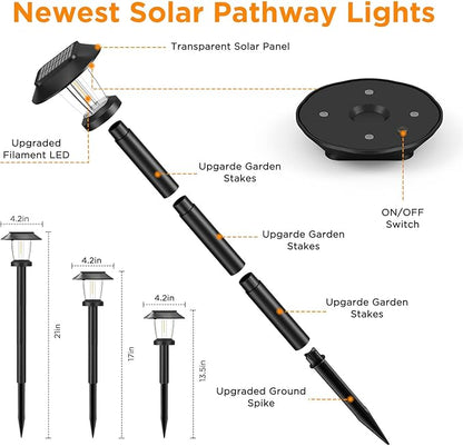 ALEPOD Solar Pathway Lights Outdoor - 10 Pack Solar Powered Garden Lights Waterproof IP65, Decor Landscape Lighting with Three Lighting Modes for Yard, Lawn, Walkway, Driveway, Warm White