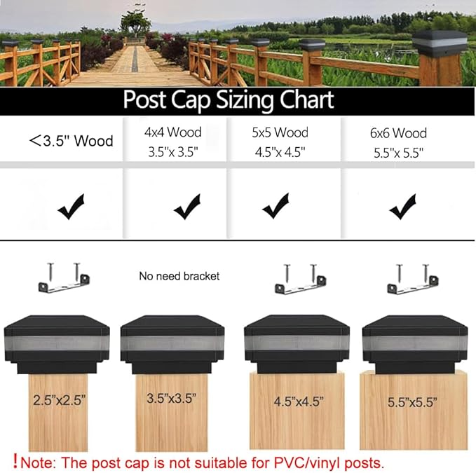 Sumaote Solar Post Cap Light, 52 LEDs 160 Lumen Outdoor Solar Post Light Fits 4x4 5x5 6x6 Wooden Posts IP65 Deck Fence Lights Platform Garden Patio 6000K White Lighting, Black Shell, 4 Pack