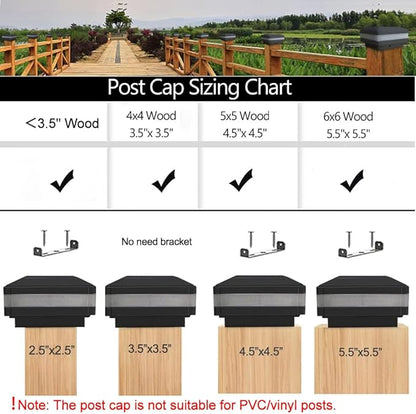 Sumaote Solar Post Cap Light, 52 LEDs 160 Lumen Outdoor Solar Post Light Fits 4x4 5x5 6x6 Wooden Posts IP65 Deck Fence Lights Platform Garden Patio 6000K White Lighting, Black Shell, 4 Pack