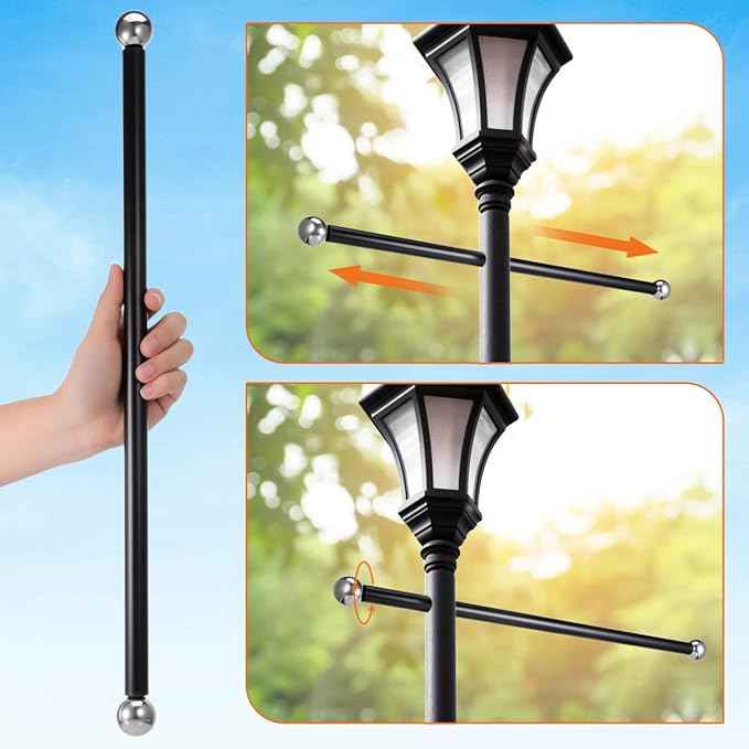 iplusmile Outdoor Lamp Post Cross Arm Ladder Rest Handle 22.04In Aluminum Adjustable Bracket for Heavy Duty Garden Light Pole Support