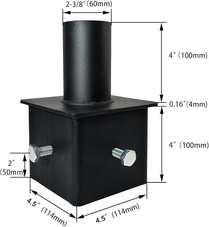 Tenon Adapter for 5 inch OD Square Pole Mount with 2-3/8 Round Adapter, I.D 4.5” Square Pole Mount Light Fixture Mounting Bracket, Outdoor Mount Bracket for Parking Lot Light, Shoebox Light