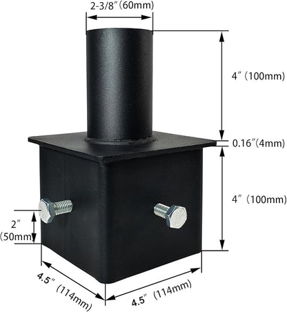 Tenon Adapter for 5 inch OD Square Pole Mount with 2-3/8 Round Adapter, I.D 4.5” Square Pole Mount Light Fixture Mounting Bracket, Outdoor Mount Bracket for Parking Lot Light, Shoebox Light