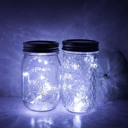 Miaro 6 Pack Mason Jar Lights, 20 LED Solar Cold White Fairy String Lights Lids Insert for Garden Deck Patio Party Wedding Christmas Decorative Lighting Fit for Regular Mouth Jars