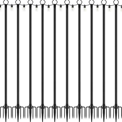 10 Pack String Light Poles,10 Ft Light Poles for Outside String Lights,Outdoor Lights Pole with Fork,Metal Poles Stand for Patio Deck Backyard