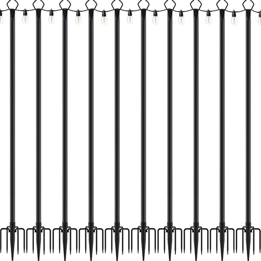 10 Pack String Light Poles,10 Ft Light Poles for Outside String Lights,Outdoor Lights Pole with Fork,Metal Poles Stand for Patio Deck Backyard