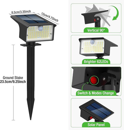 nipify 8 Pack Solar Spot Lights Outdoor - 62 LED Motion Sensor Outdoor Spotlights Waterproof with 3 Modes, Auto On/Off Solar Powered Landscape Lighting for Outside Yard Garden Tree Driveway,Cool White