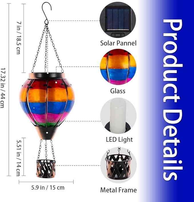 Rustic Hanging Solar Lanterns for Patio, Waterproof LED