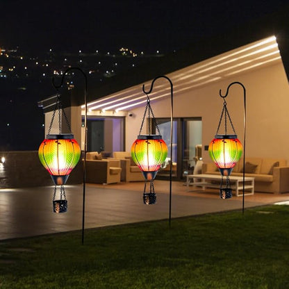 Starsoul Hot Air Balloon Solar Lantern with Flickering Flame Light Colorful Glass Hot Air Balloon Solar Light Waterproof Outdoor Hanging Solar Lantern for Yard Garden Patio Farmhouse Decor