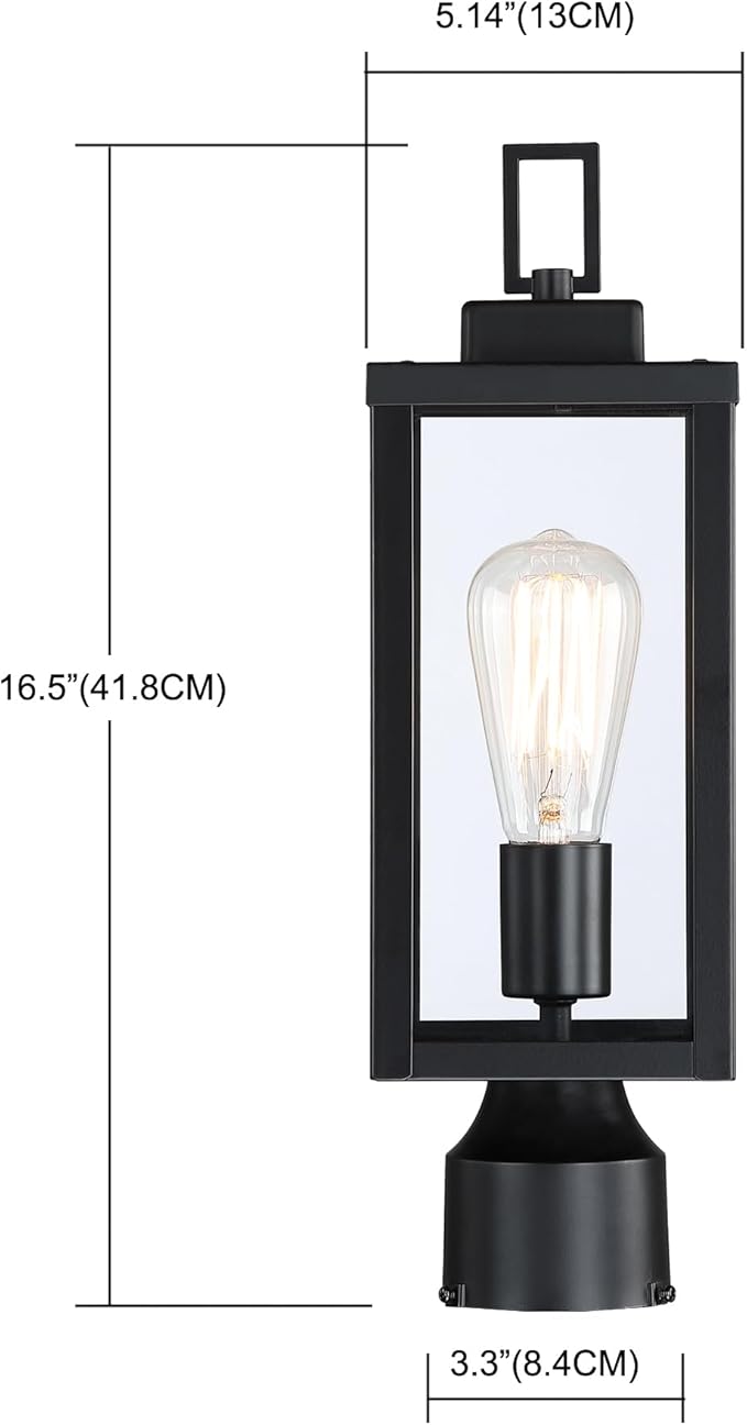 WISBEAM Outdoor Post Light, Pole Lantern, E26 Base 60W Max, Metal Housing Plus Glass, ETL Qualified, Bulbs not Included