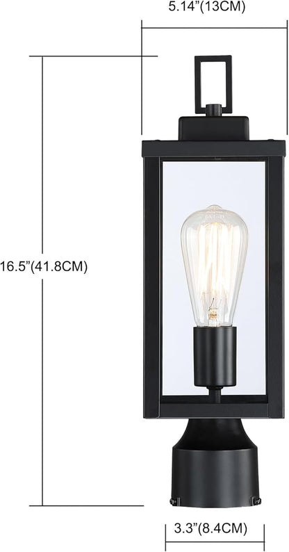 WISBEAM Outdoor Post Light, Pole Lantern, E26 Base 60W Max, Metal Housing Plus Glass, ETL Qualified, Bulbs not Included