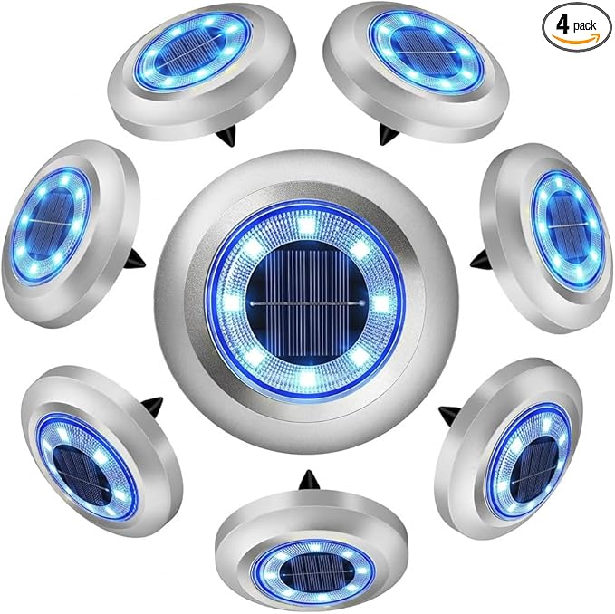 8-Pack Blue Flat Solar Walkway Lights, Waterproof LED
