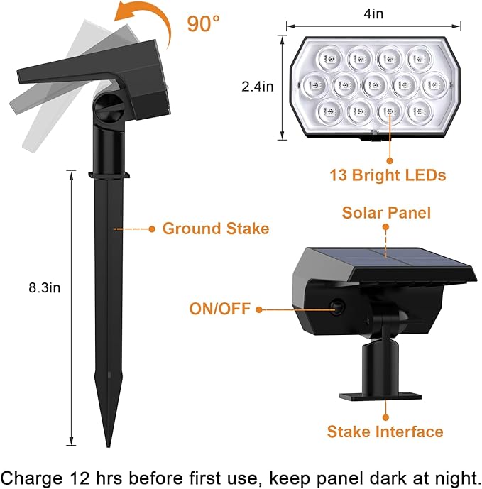 Solar Motion Sensor Landscape Spotlights 6-Pack, LED