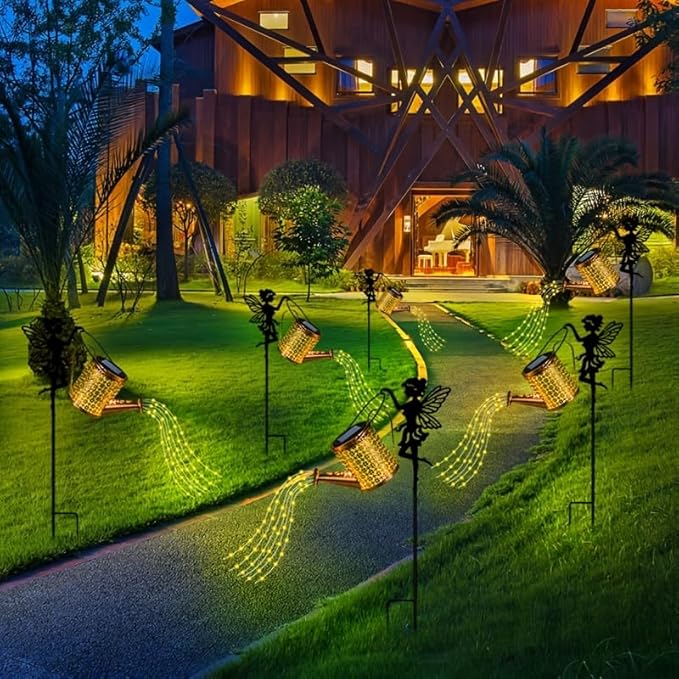 Solar Watering Can Light Garden Decorations Outdoor Weatherproof Shower Lights - Large Retro Metal Lantern Hanging Star Flashing Led Fairy Art Decorative Lamp for Gifts for Mom Grandma Women Birthday