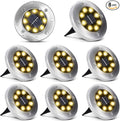 8-Pack Solar Ground Disk Lights, Warm White Waterproof LED