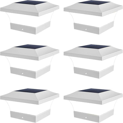 T-SUN Solar Post Cap Lights, Waterproof Outdoor Solar Powered Deck Fence Post Lights for 4 X 4 Wooden/Vinyl Posts, 6000K Cool White Lighting Decor for Deck, Patio, Garden, Porch, Fence(White - 6 Pack)