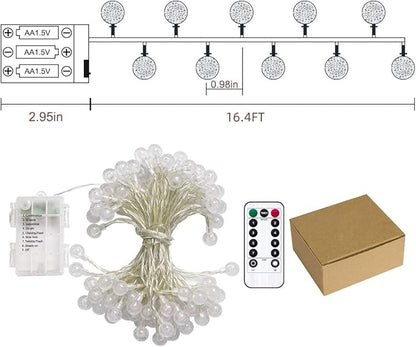 Metaku Outdoor String Lights Battery Operated 16.4ft 50LED Fairy Lights with Remote Waterproof Indoor Outdoor Hanging Globe Decorative for Patio Gazebo Bistro Garden Balcony
