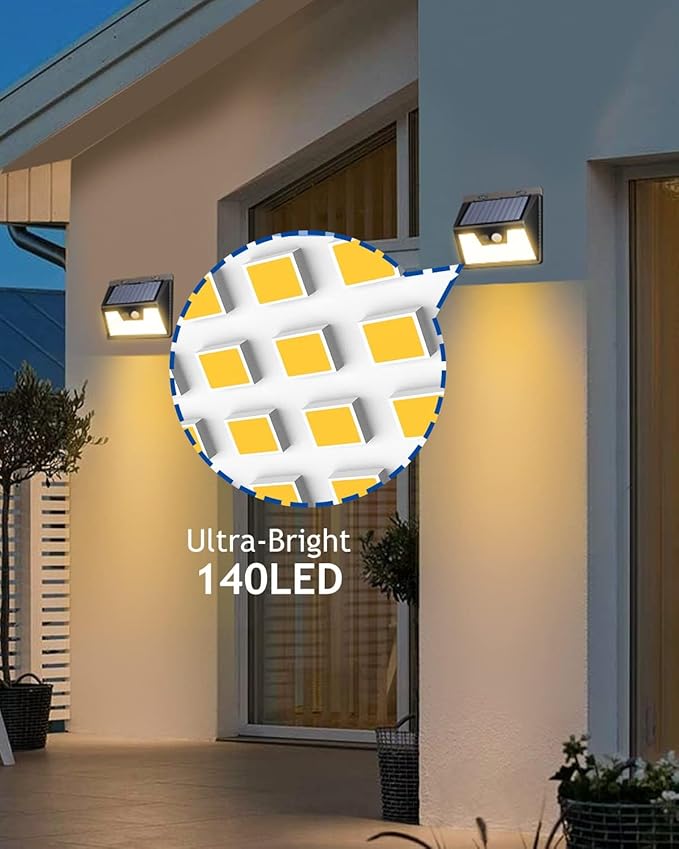 Peasur Solar Outdoor Lights [5 Pack/140LED], Motion Sensor Light Ultra-Bright, Solar Powered Security Lights 3 Modes, Waterproof for Outside Garden Yard (Warm White)