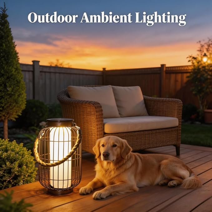 pearlstar Large Solar Powered Lantern Outdoor-Heavy Duty Metal Hanging Lights Decorative Solar Table Lamp Waterproof for Outside Patio Yard Garden Porch Tabletop Decor (Copper)