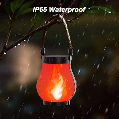 Hompavo Gen2 Solar Lanterns Outdoor with Ultra-Real Flame, Dual Charging (USB/Solar) & 2 Modes - Waterproof Decorative Hanging/Table Lights for Patio Garden Halloween Christmas Decorations, 2/Red