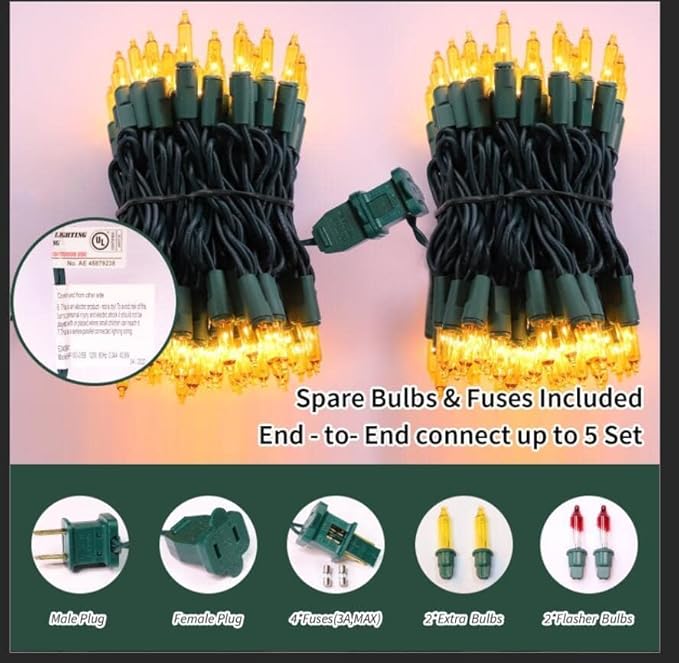 LAMPHOME Christmas Lights 100 Count Mini Yellow Lights 20ft Green Wire Christmas Tree String Lights Set for Outdoor Indoor Christmas Decorations Wedding Decorations Valentines Day Decor
