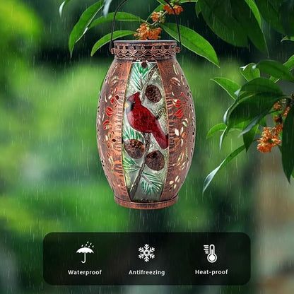 STARSOUL Solar Lantern Outdoor Waterproof, Hanging Solar Lantern for Patio Garden Yard Decor, Cardinal Gift for Mom Grandma, Cardinal Outdoor Decor