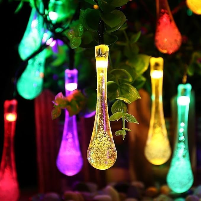 Solar String Light Outdoor Waterproof Solar Drop Lights,Water Drop Fairy Lights 13ft 20LEDs Solar Light with 8 Modes Solar Party Lights for Garden,Christmas Decorations (Multicolor)