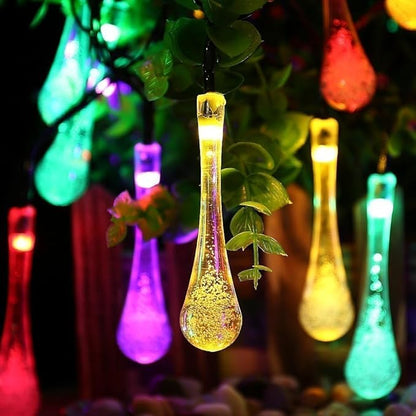 Solar String Light Outdoor Waterproof Solar Drop Lights,Water Drop Fairy Lights 13ft 20LEDs Solar Light with 8 Modes Solar Party Lights for Garden,Christmas Decorations (Multicolor)