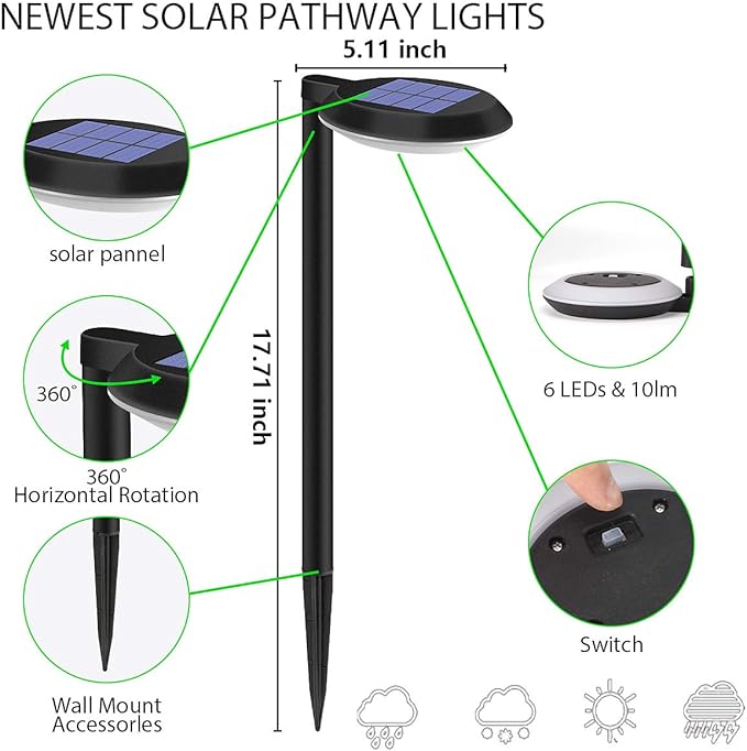 4-Pack Solar Pathway Lights, Waterproof LED Garden Lights