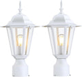 White Lamp Post Light with Planter, Solar Outdoor