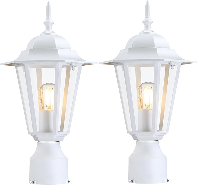 GRUENLICH Outdoor Post Light, White Waterproof Lamp Post Lights Fxiture, Aluminum Pole Lantern for Outside Yard Pathway Garden, 2 Pack