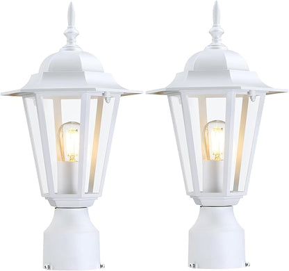 GRUENLICH Outdoor Post Light, White Waterproof Lamp Post Lights Fxiture, Aluminum Pole Lantern for Outside Yard Pathway Garden, 2 Pack