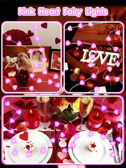 Albelt Pink Heart Fairy Lights Battery Operated with Remote, 10 FT 30 LED String Light with 8 Modes & Timer for Outdoor Indoor Anniversary Wedding Valentines Mother's Day Decor, Gift for Mom or Girls