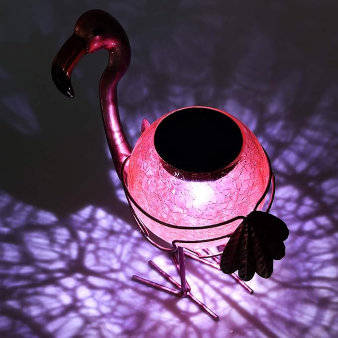 MUMTOP Flamingo Solar Light Outdoor Garden Decor, Solar Flamingo with Crackle Glass Globe Waterproof Tabletop Decorative Lights for Outside Patio Yard Decorations