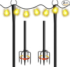 2-Pack 10ft String Light Poles, Heavy-Duty Metal Stands