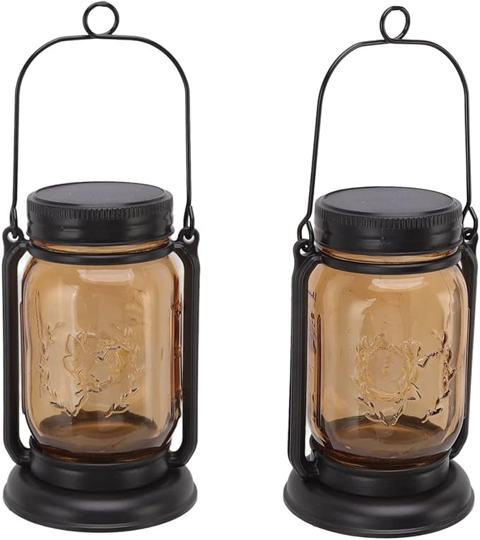 Outdoor Garden Hanging Lanterns, Outdoor Solar Lantern Auto Sensing ABS Glass Soft Warm Light Mason Jar Solar Light for Garden Backyard Ground