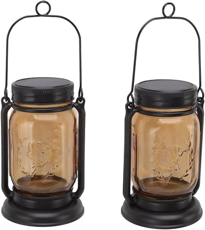 Outdoor Garden Hanging Lanterns, Outdoor Solar Lantern Auto Sensing ABS Glass Soft Warm Light Mason Jar Solar Light for Garden Backyard Ground