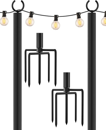 LAND·VOI Metal String Light Poles for Outside Hanging - Backyard, Garden, Patio, 4 Pack Lighting Stand with Adjustable Height for Outdoor Parties, Wedding, Extra-Long 5-Prong Claws, (10FT) FLP04B